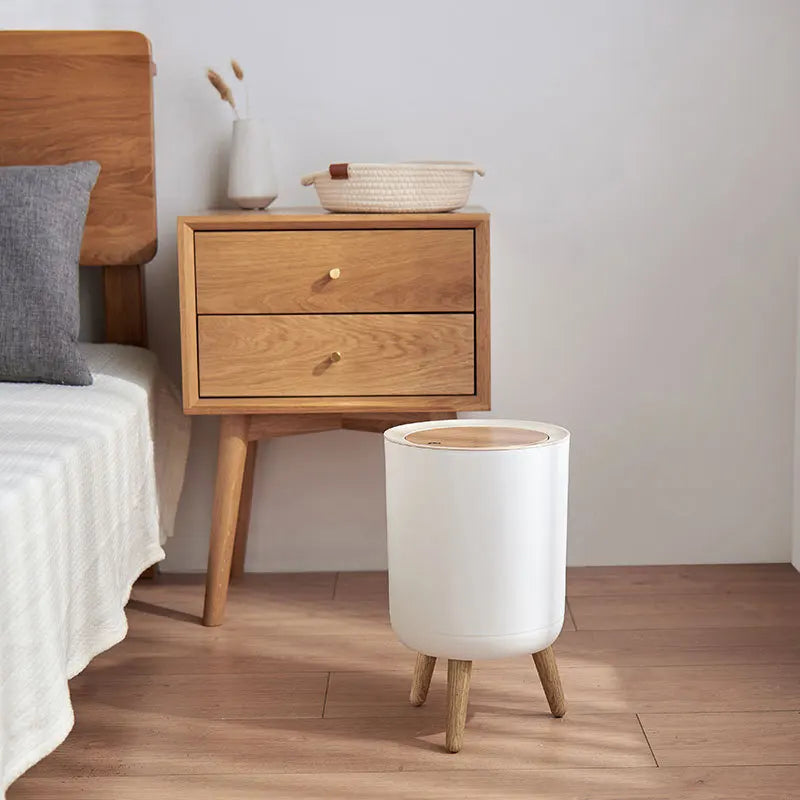 Zanekio™ Poubelle Design Effet Bois avec Couvercle à Pression