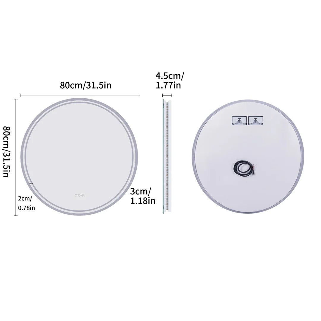 Zanekio™ Miroir LED Rond 80 cm Antibuée avec Éclairage Tactile
