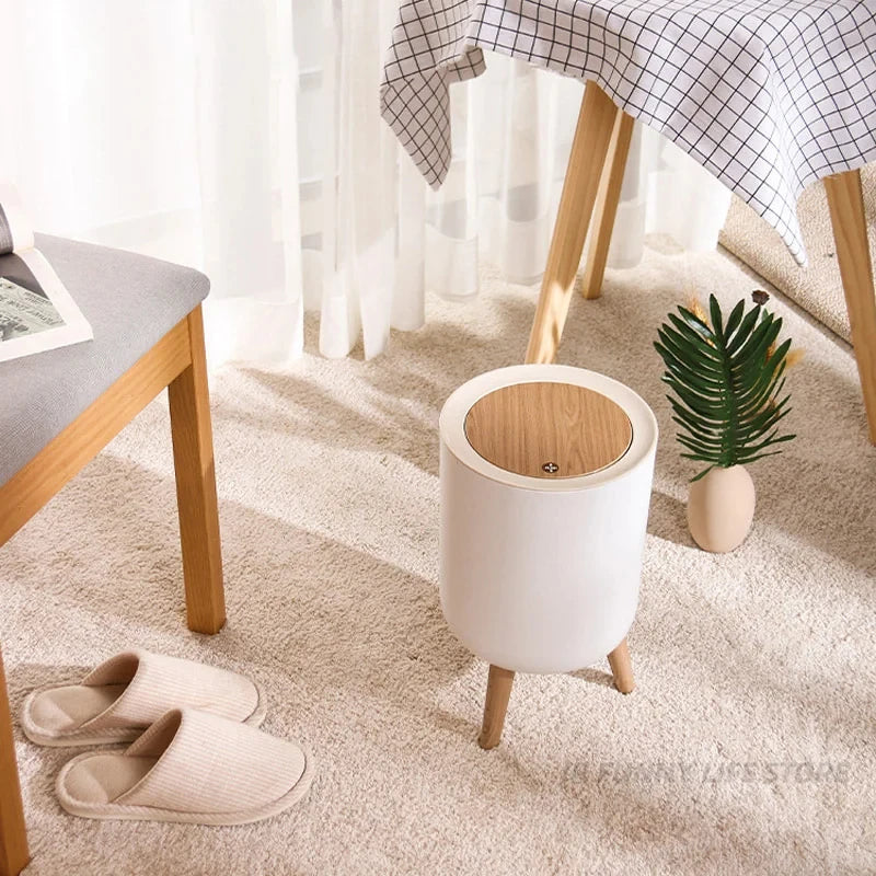 Zanekio™ Poubelle Design Effet Bois avec Couvercle à Pression